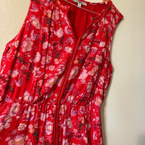 Red floral dress Q and A lined made well - Picture 5 of 5